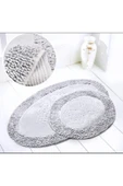 Madame Clean Home Cotton Special %100 Pamuk 2'li Oval Osmanlı Desen Pamuklu Klozet Takımı Gri - 2