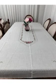 Madame Clean Home Lüx Dertsiz Leke Tutmaz Keten Baskılı Masa Örtüsü 160x220 Krem Çiçek thumbnail 4