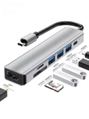 7in1 Aluminium PD100W Hızlı Şarj 4K 60Hz HDM 3xUSB 1xType-C TF/SD Usb Çoklayıcı Çevirici - 1