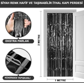 Siyah Renk Ekstra Metalize Parlak Saçaklı Arka Fon Perde İthal A Kalite 1x2 Metre - 1