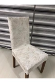 Hilal Home Bej Ipek Kadife Damar Desen 6'lı Likralı Sandalye Kılıfı - 1