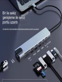 8in1 Aluminium PD100W Hızlı Şarj 4K 1xEthernet 1xHDM 2xUSB 2xType-C TF/SD Usb Çoklayıcı Çevirici thumbnail 8