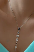 Butik Stainless Steell Renkli Taş Modeli Çelik Y Kolye – Y Şekilli, Renkli Taşlı, (GÜMÜŞ RENK) - 1