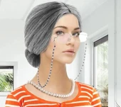 Gri Renk Yaşlı Peruğu Takma Saç Büyükanne Peruğu Yetişkin Çocuk Uyumlu thumbnail 3