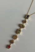 Butik Steel Çok 7 Element Renkli Taşlı Y Kolye Modeli Gold - 1