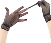 Siyah Renk Likralı File Eldiven Parmaklı Örgü Eldiven Yetişkin Boy thumbnail 5