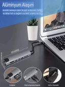 8in1 Aluminium PD100W Hızlı Şarj 4K 1xEthernet 1xHDM 2xUSB 2xType-C TF/SD Usb Çoklayıcı Çevirici thumbnail 7