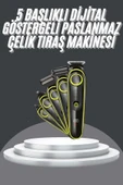 5 Başlıklı Şarjlı Tıraş Makinesi Led Ekran Saç Sakal Ense Tıraşına Uygun Bakım Seti thumbnail 1