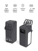 50000mAh 22.5W Hızlı Şarj 4xUSB 1XType-C 1xMicro Led Işıklı Dahili Kablolu Çoklayıcı Powerbank thumbnail 1