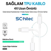 ScHitec 3A 60W Type-C to Lightning Hızlı Data ve Şarj Kablosu 3 Metre Beyaz SX25 thumbnail 3