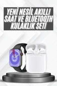 Akıllı Saat Gümüş Kasa Bluetooth Kulaklık Hediyeli Çok Fonksiyonlu İkili Set thumbnail 1