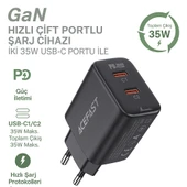 35W GaN Çift USB-C Portlu Süper Hızlı Şarj Cihazı  PD Destekli Akıllı Çip Teknolojili - 1