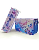 Kalem Kutusu Kelebek Kawai Organizer Kalemkutu Vegan Deri Üç Bölmeli Kalemlik -Mavi thumbnail 2