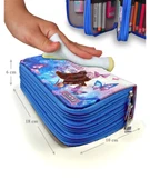 Kalem Kutusu Kelebek Kawai Organizer Kalemkutu Vegan Deri Üç Bölmeli Kalemlik -Mavi thumbnail 6