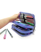 Kalem Kutusu Kelebek Kawai Organizer Kalemkutu Vegan Deri Üç Bölmeli Kalemlik -Mavi thumbnail 4