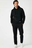 Siyah Regular Fit Kapüşonlu Cepli Sweatshirt Düz Paça Erkek Eşofman Takımı - 1