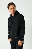 Siyah Regular Fit Kapüşonlu Cepli Sweatshirt Düz Paça Erkek Eşofman Takımı - 6