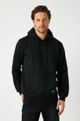 Siyah Regular Fit Kapüşonlu Cepli Sweatshirt Düz Paça Erkek Eşofman Takımı - 5