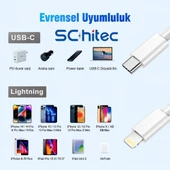 ScHitec 3A 60W Type-C to Lightning Hızlı Data ve Şarj Kablosu 1 Metre Beyaz SX252M thumbnail 6