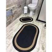 Jüt Hasır 2li Banyo Paspas Takımı-Siyah Ortası Bej - 2