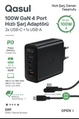 100W GaN+ 4 Port Hızlı Şarj Adaptörü 3 USB-C  1 USB-A Laptop Telefon Tablet Uyumlu - 1