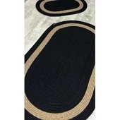 Jüt Hasır 2li Banyo Paspas Takımı-Siyah Ortası Bej - 1