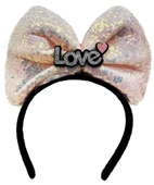 Led Işıklı 3 Farklı Fonksiyonda Yanan Gümüş Love Yazılı Toz Pembe Fiyonk Taç 20x17 Cm thumbnail 2