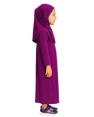 Penye Kendinden Başörtülü Çocuk Namaz Elbisesi Mor/ 6-7-8 yaş - 4