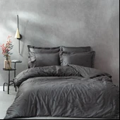 Ecocotton Güz Çift Kişilik Nevresim Takımı %100 Organik Pamuk Saten Brodeli Antrasit CK thumbnail 1