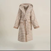 Ecocotton Arden Kadın Bornoz %100 Organik Pamuk Kenevir Karışımlı Bornoz Çizgili Hardal S thumbnail 1