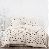 Ecocotton Lal Bej Çift Kişilik %100 Organik Pamuk Nakışlı Nevresim Takımı Bej CK thumbnail 1