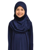 Penye Kendinden Başörtülü Çocuk Namaz Elbisesi Lacivert/ 6-7-8 yaş - 2