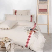 Ecocotton Charla Çift Kişilik Nevresim Takımı %100 Organik Pamuk Kenevir Karışımlı Ekru / Kırmızı CK thumbnail 1