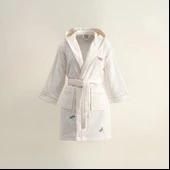 Ecocotton Nina Kız Çocuk Bornoz %100 Organik Pamuk Nakışlı Krem / Sarı 3-4 Yaş thumbnail 1