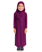 Penye Kendinden Başörtülü Çocuk Namaz Elbisesi Mor/ 6-7-8 yaş - 1