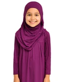Penye Kendinden Başörtülü Çocuk Namaz Elbisesi Mor/ 6-7-8 yaş - 3