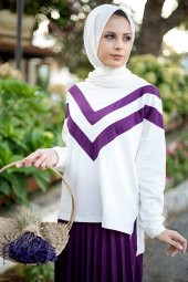 Pilise Etekli Yarasa Kol Tesettür Takım - Mor - 2