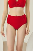 Kırmızı Yanları Fırfırlı Yüksel Bel Tek Alt Bikini thumbnail 1