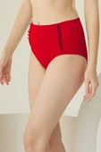 Kırmızı Yanları Fırfırlı Yüksel Bel Tek Alt Bikini thumbnail 3