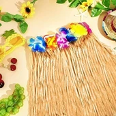 Yetişkin Ve Çocuk Uyumlu Saman Renk Hawaii Luau Hula Etek 40 Cm 12 Adet - 2
