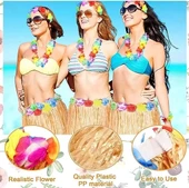 Yetişkin Ve Çocuk Uyumlu Saman Renk Hawaii Luau Hula Etek 40 Cm 12 Adet - 3