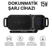15W Araç İçi Kablosuz Şarj Cihazı ve Telefon Tutucu  90 Döner Katlanabilir Telefonlara Uyumlu - 1