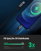 UGREEN USB-C - Lightning 3A PD MFi Sertifikalı Hızlı Şarj Kablosu, 2 m, Siyah, 60752 - 2