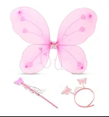 Pembe Kelebek Kız Seti – 50 Cm Kelebek Kanadı, Taç Ve Asa thumbnail 1