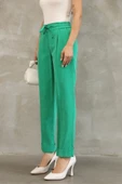 Bağlama Detaylı Beli Lastikli Kumaş Pantolon 6171-Yeşil thumbnail 4