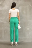 Bağlama Detaylı Beli Lastikli Kumaş Pantolon 6171-Yeşil thumbnail 7