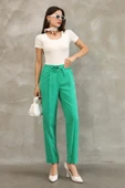 Bağlama Detaylı Beli Lastikli Kumaş Pantolon 6171-Yeşil thumbnail 2