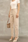 Bağlama Detaylı Beli Lastikli Kumaş Pantolon 6171-Vizon thumbnail 5