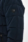 Erkek Lacivert Standart Fit Normal Kesim Çıkmalı Kapüşon Dik Yaka Mont - 4