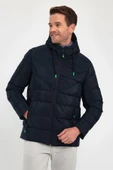 Erkek Lacivert Standart Fit Normal Kesim İçi Kürklü Sabit Kapüşon Dik Yaka Mont - 5